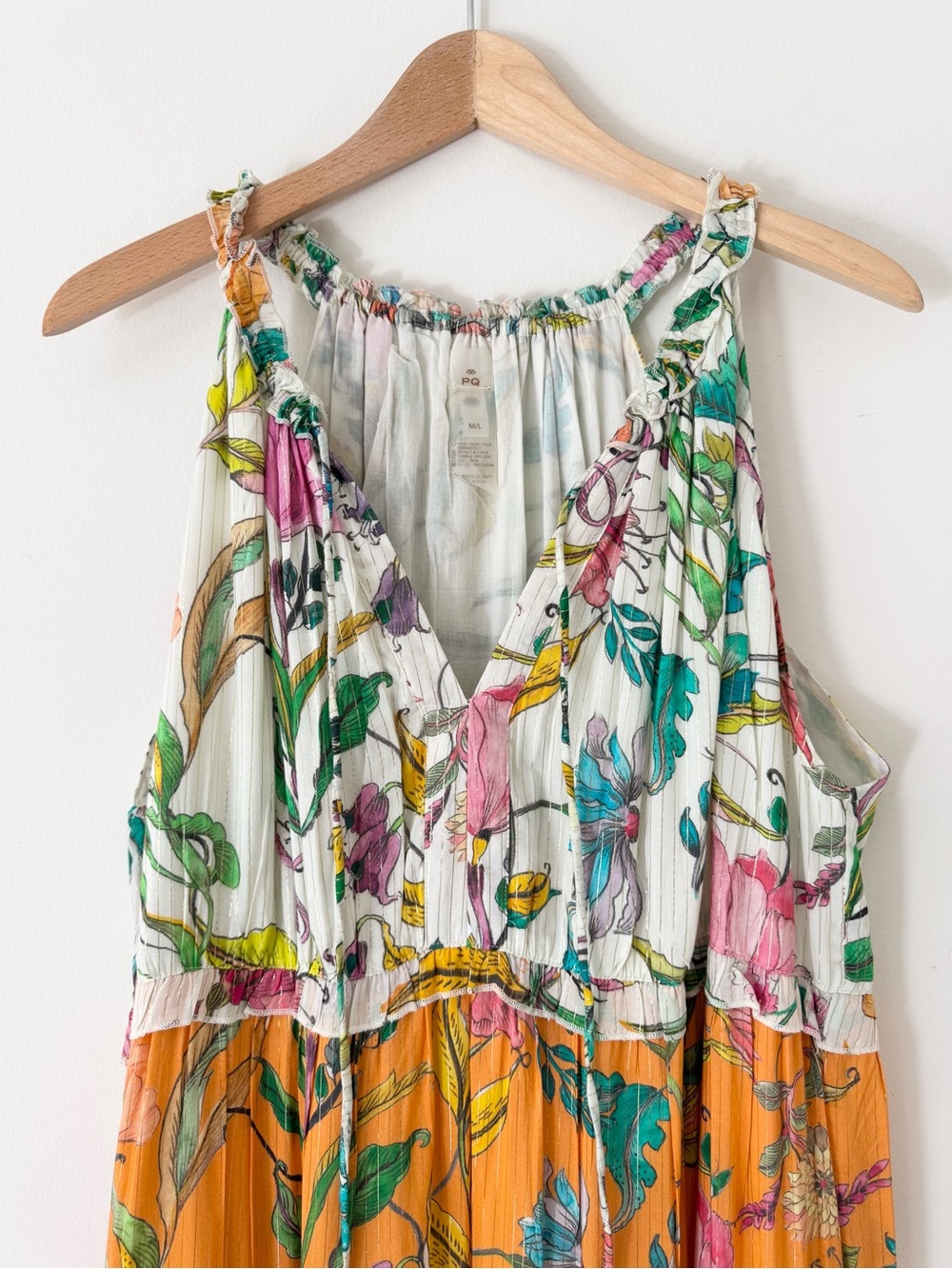 PQ Swim x Anthropologie Floral Ruffle Tiered Maxi Dress Orange White Size L - Picture 6 of 16